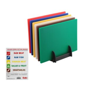 Set of 6 Professional Plastic Cutting Board for Kitchen/Restaurant, Color-Coded With Rack