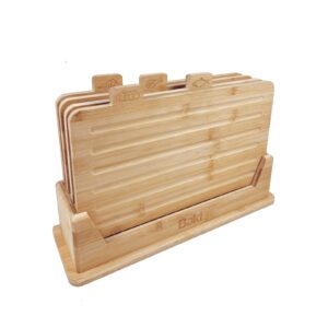 Bamboo Chopping Board Set of 4 Perfect for Bread Fish, Meat, and Vegetables with Rack Premium Quality